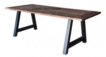 Code: SJDT 012 Name: Tower Iron Dining Table Size:  W=180 x D=90  x H=78 cm  W=200 x D=100 x H=78 cm W=260 x D=100 x H=78 cm W=280 x D=100 x H=78 cm Thickness top = 3 cm Thickness leg = 10 cm Wood: Solid Teakwood